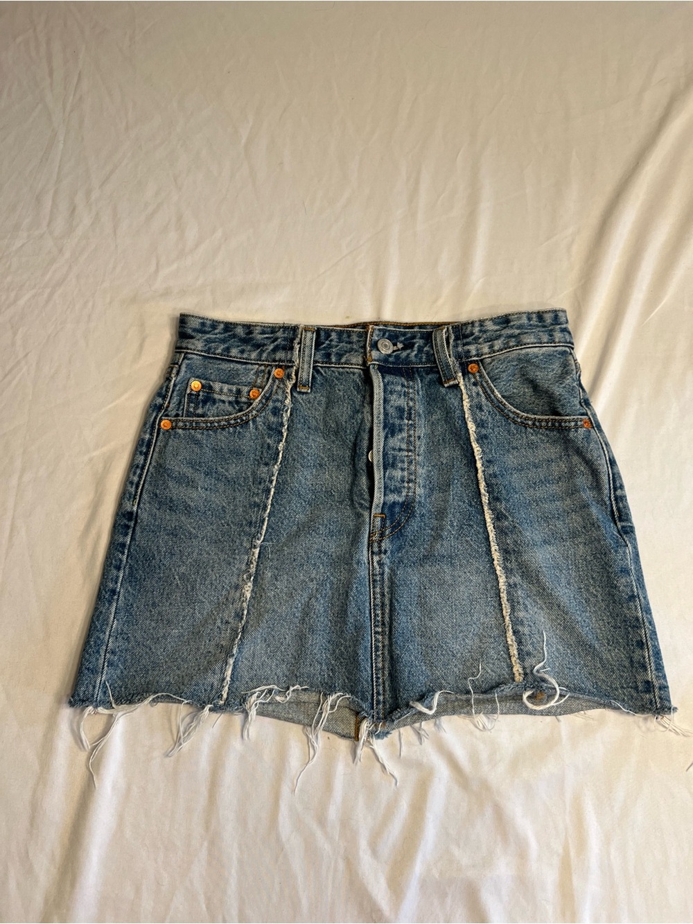 Levi's Distressed Denim Mini Skirt in Medium Blue